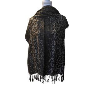 SOLD Metallic Cheetah Black & Gold Scarf Animal Print 67" Long x 27" Wide Fringe
